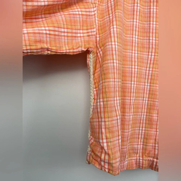 Intimately Free People Orange Pink Plaid Button Down Collared Long Sleeve Blouse - Picture 5 of 8